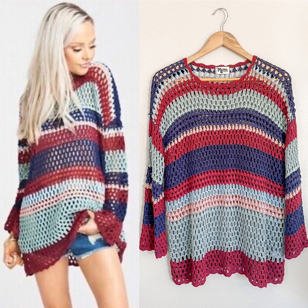 Show Me Your MuMu | Paula Pullover Sunset Crochet stripe